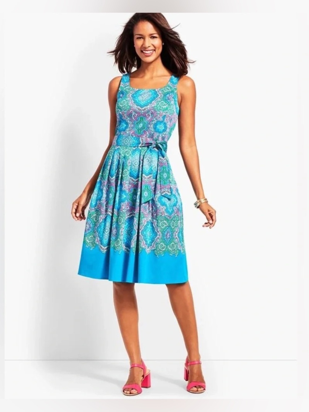 Talbots Retro Paisley Fit-And-Flare Dress Size 2P